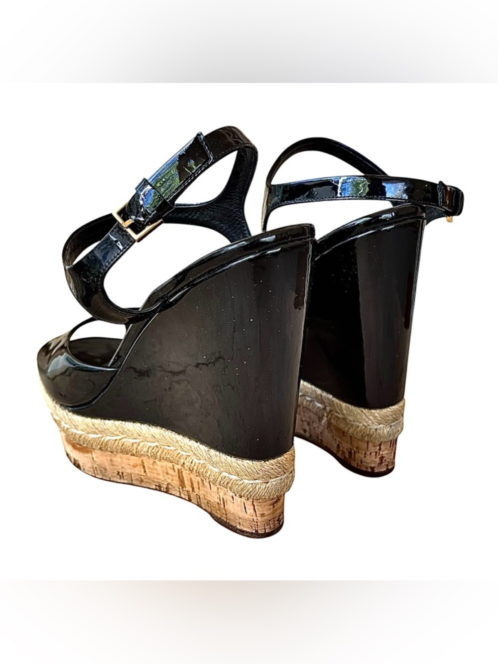 🌹GUCCI Black Patent Leather & Cork Platform Wedge Sandals🌹 - Picture 10 of 13
